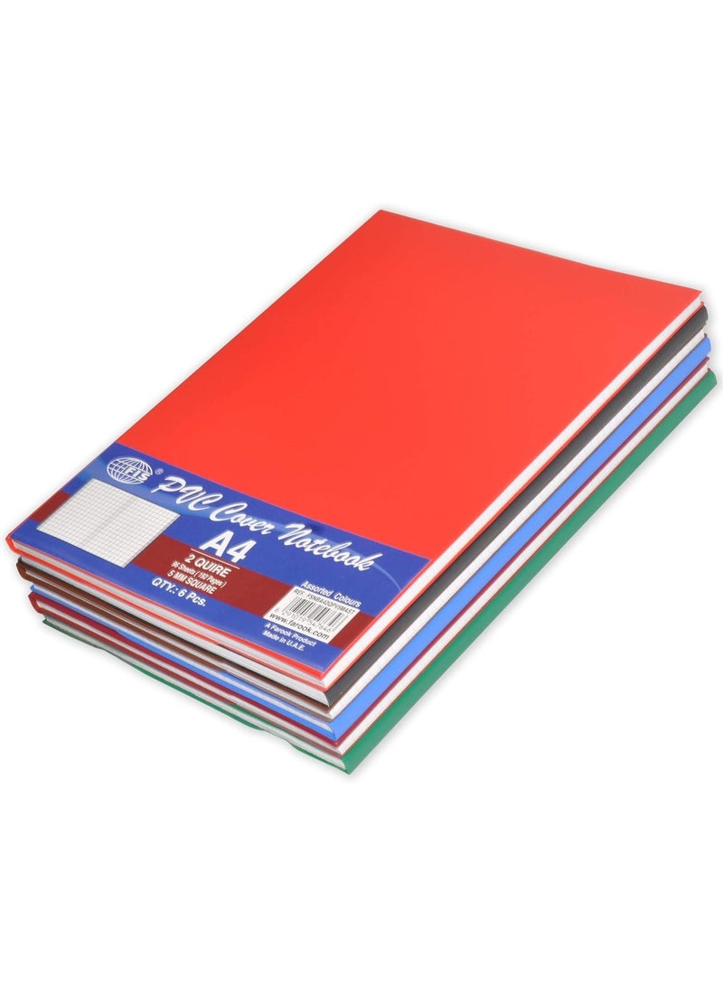 FIS PVC Notebook, A4 Size(29.7x21cm), 2 Quire, 96 Sheets, 5mm Square Grid Lines, Assorted Color, Pack of 6 Pieces-FSNBA42QPV5MAST - Image 1